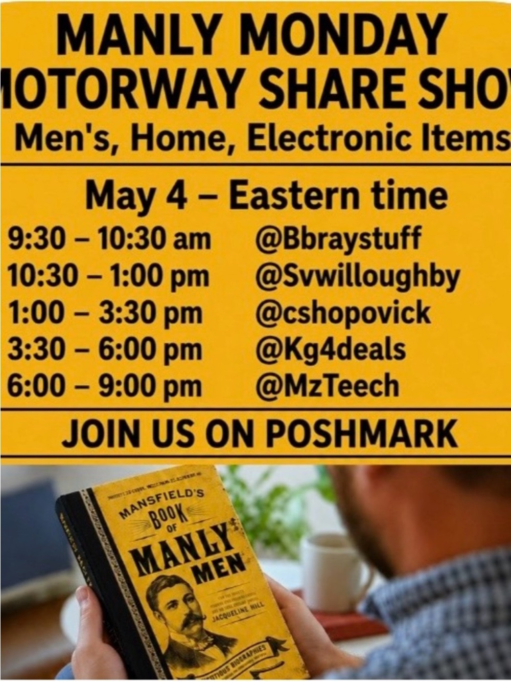 Sun 5/4 1-3:30 EST MANLY MONDAY MOTORWAY SHARE SHOW!!